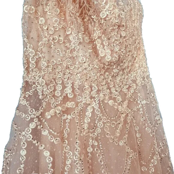 Mac Duggal Embellished One Shoulder Feather Accent Dress‎ Sz 2 Peach $798 NEW - Picture 8 of 9